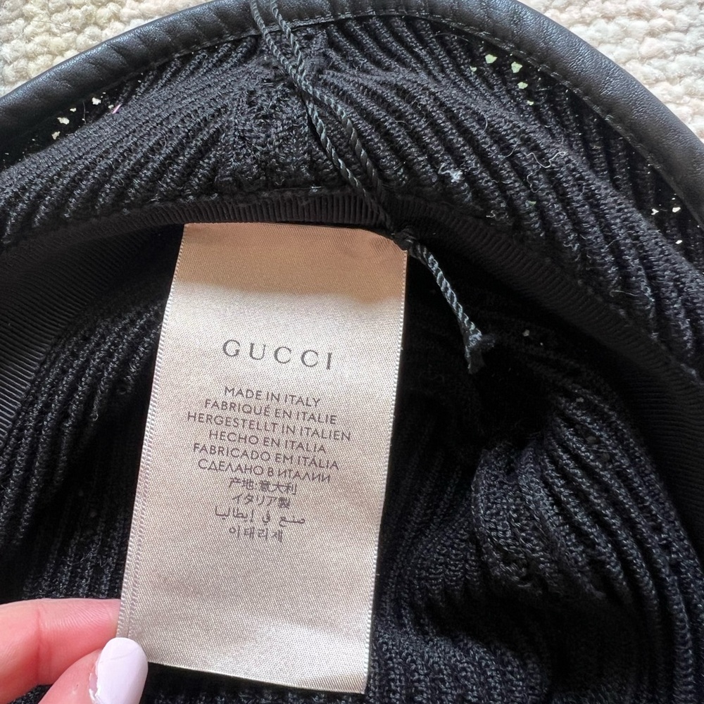 NWT Gucci GG Bucket Hat with Bob Malibu Crochet Canle in Black with Leather Trim - Picture 5 of 7